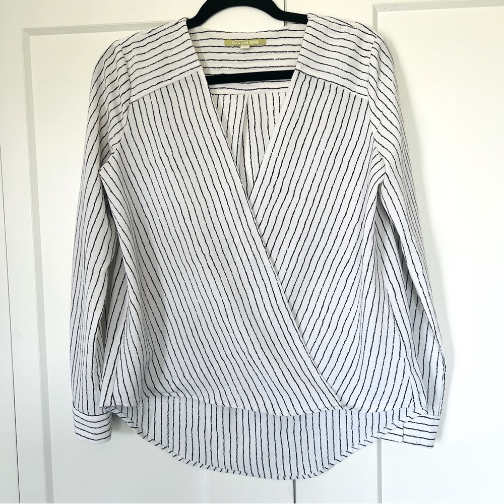Gianni Bini Striped Wrap Long Sleeve Top Size Small